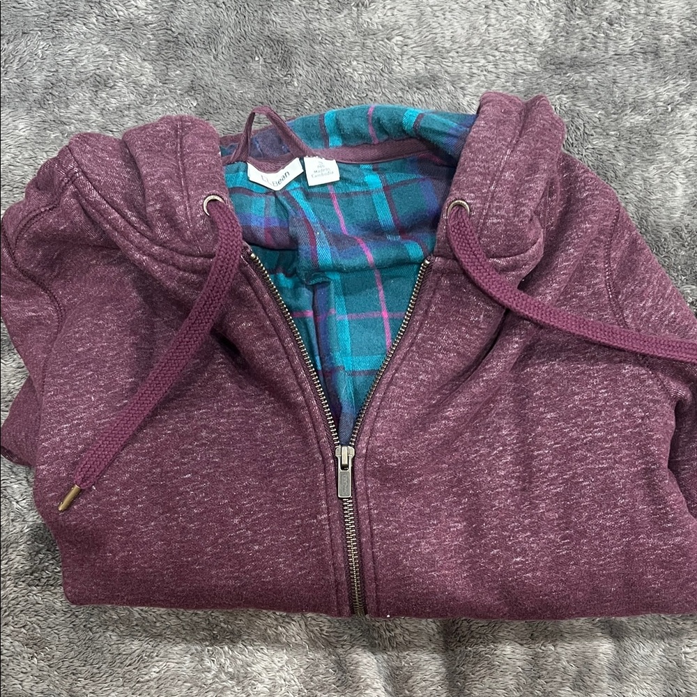 L.L. Bean Maroon Hoodie with Plaid Lining